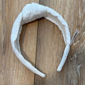 White Embroidered Knot Headband for Women